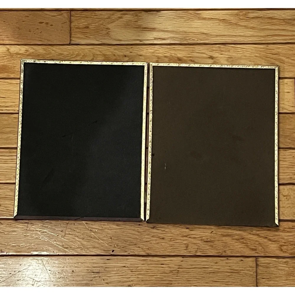 Vtg Gold Metal Double Picture Frame Photo 8x10 Engraved Hinged Mid Century